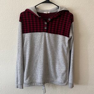 Buffalo plaid and grey hoodie